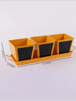 Set Of Three Chalk Board Painted Herb Pots Yellow -Care Flowering Shop GG CBHSY 4