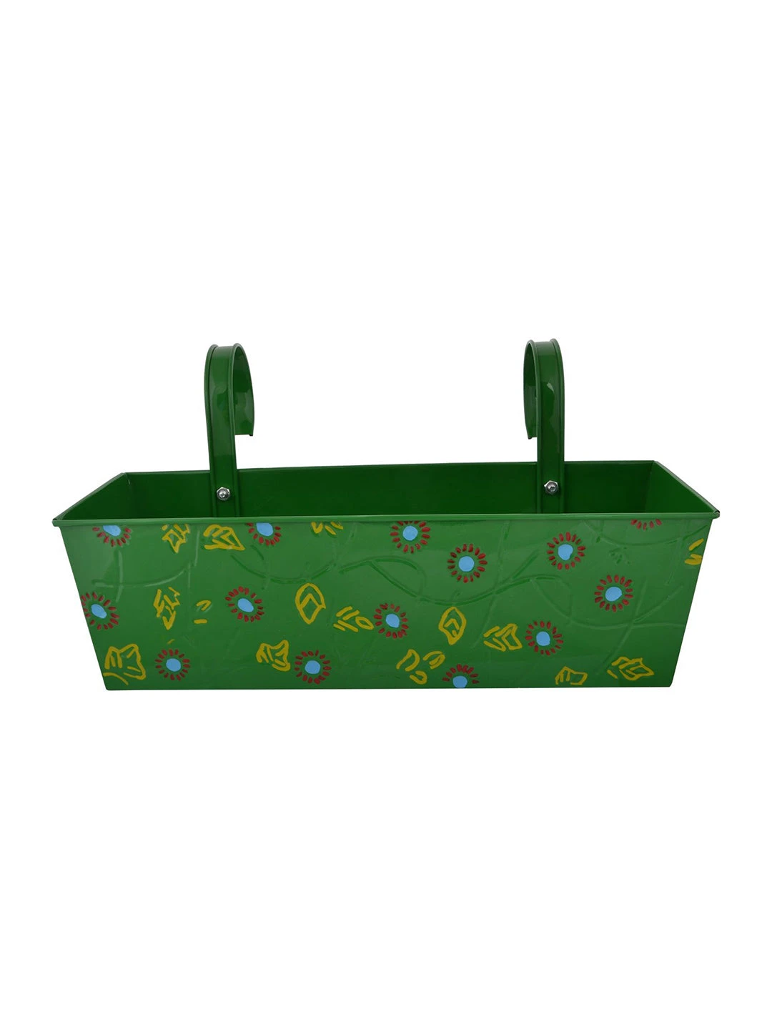 Handpainted Rectangle Planter Green 2 Handpainted Rectangle Planter Green - Image 2