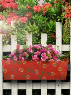 Handpainted Rectangle Planter Red