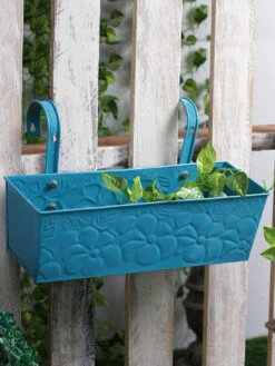 Embossed Rectangular Pot Blue
