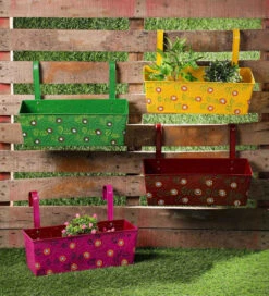 Set Of Four 18'' Handpainted Rectangle Planters