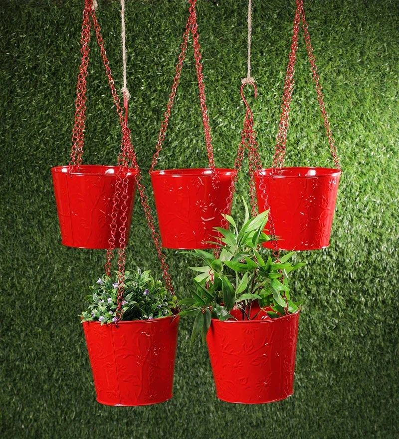 Set Of Five Hanging Bucket Red 1 Set Of Five Hanging Bucket Red