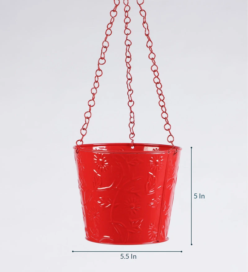 Set Of Five Hanging Bucket Red 3 Set Of Five Hanging Bucket Red - Image 3