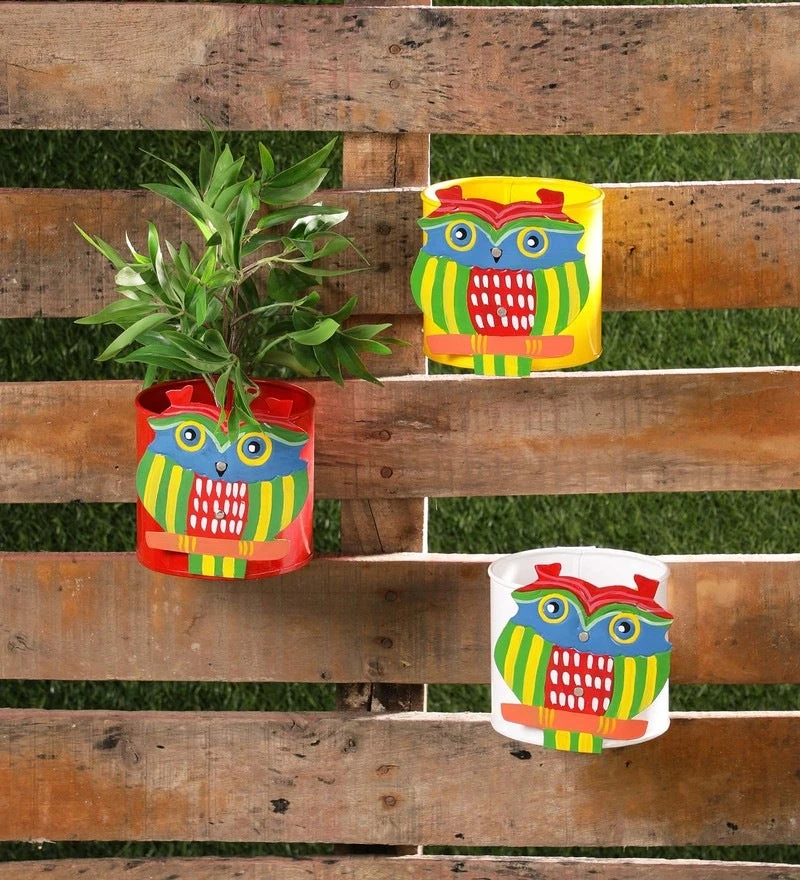 Set Of Three Owl Railing Planters 1 Set Of Three Owl Railing Planters