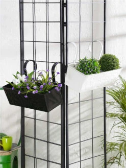Set Of Two 18'' Embossed Recatngular Planter Black & White