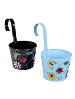 Care Flowering Shop -Care Flowering Shop blue black metal flower embossed rail planters by green girgit set of 2 blue black metal flowe nxwyjy