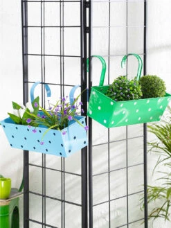 Set Of Two Polka Dot Rectangle Planter Blue & Green