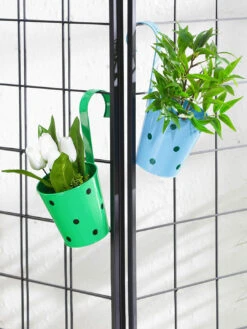 Care Flowering Shop 23 Set Of Two Railling Pot Polka Blue & Green