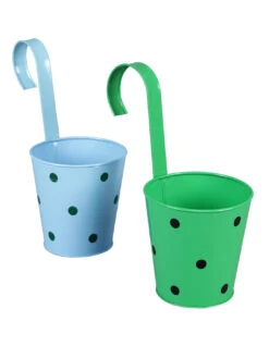 Set Of Two Railling Pot Polka Blue & Green 5 Set Of Two Railling Pot Polka Blue & Green -Care Flowering Shop blue green metal polka rail planters by green girgit set of 2 blue green metal polka rail plan zfbfxe