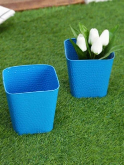 Set Of Two Embossed Pot Blue