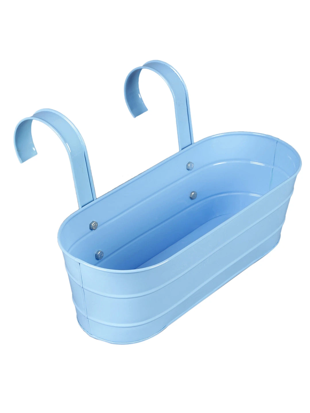 Set Of Two Oval Railing Planter Large Green & Blue 3 Set Of Two Oval Railing Planter Large Green & Blue - Image 3