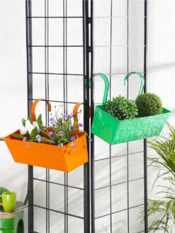 Set Of Two 18'' Embossed Rectangular Planter Orange & Green