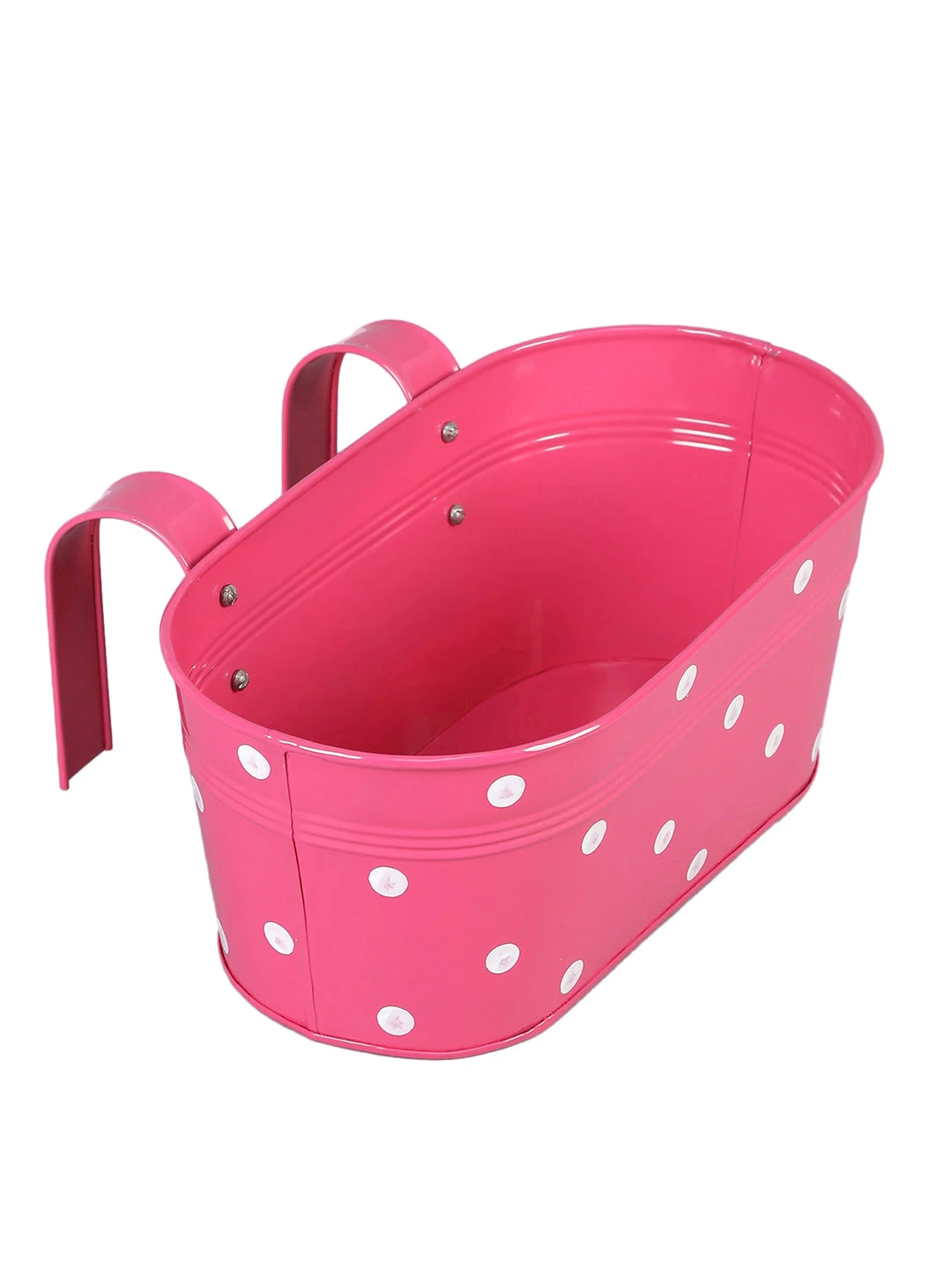 Set Of Two Polka Dot Oval Railling Planter Big Purple & Pink 3 Set Of Two Polka Dot Oval Railling Planter Big Purple & Pink - Image 3
