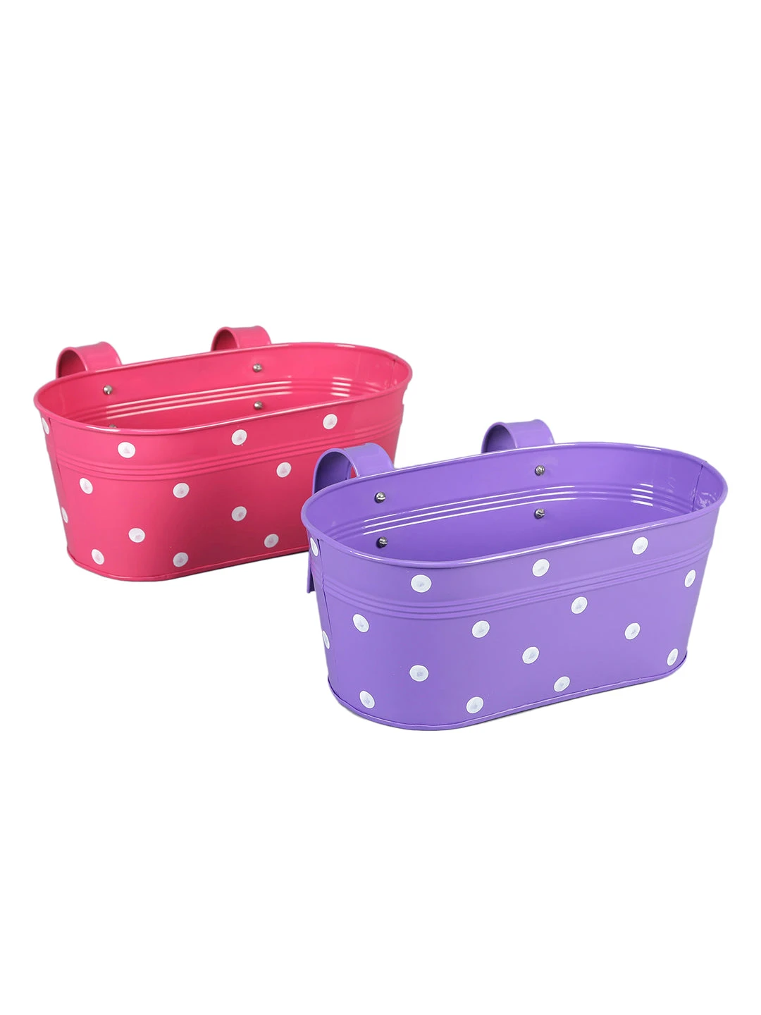 Set Of Two Polka Dot Oval Railling Planter Big Purple & Pink 2 Set Of Two Polka Dot Oval Railling Planter Big Purple & Pink - Image 2