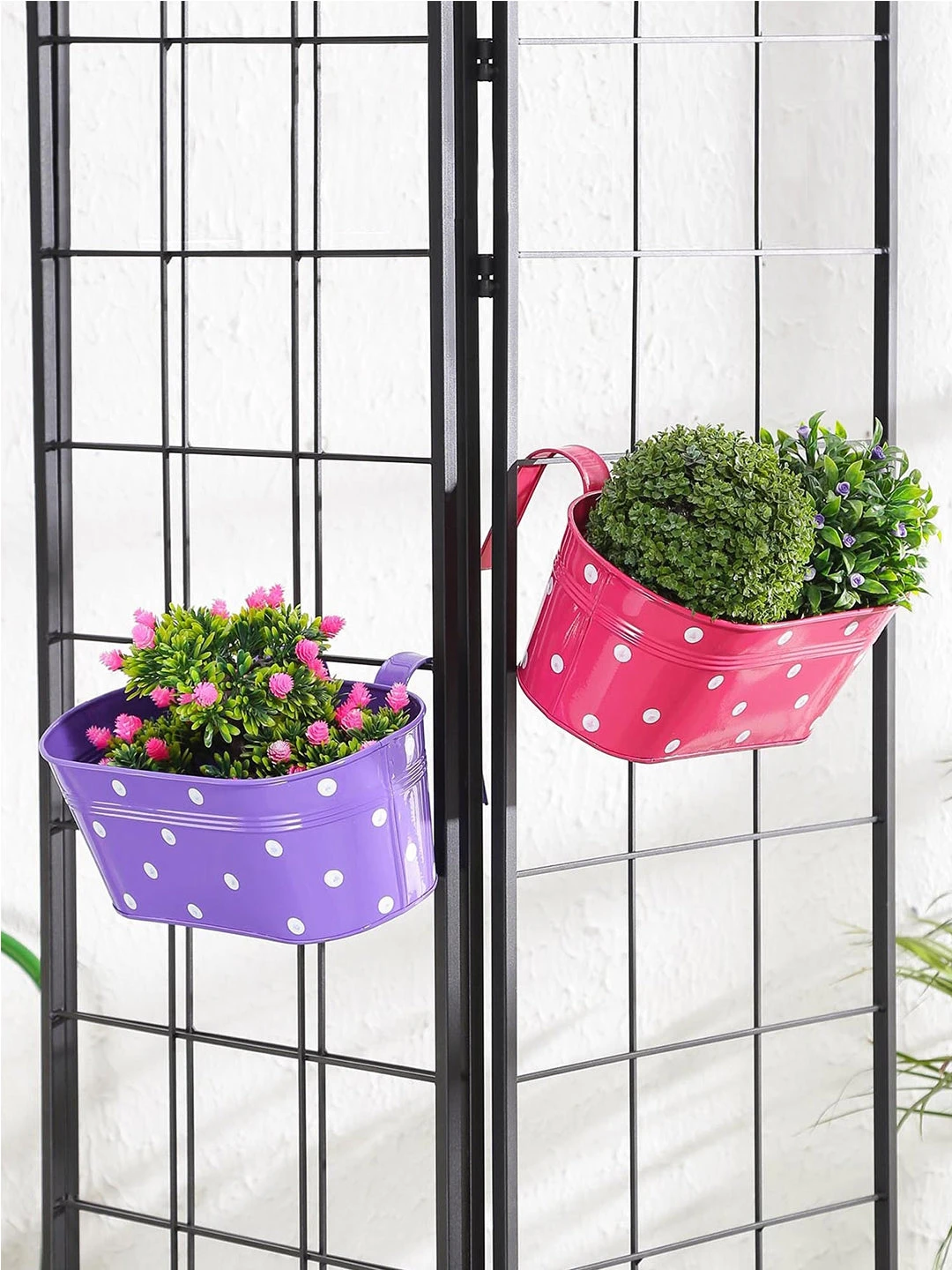 Set Of Two Polka Dot Oval Railling Planter Big Purple & Pink 1 Set Of Two Polka Dot Oval Railling Planter Big Purple & Pink