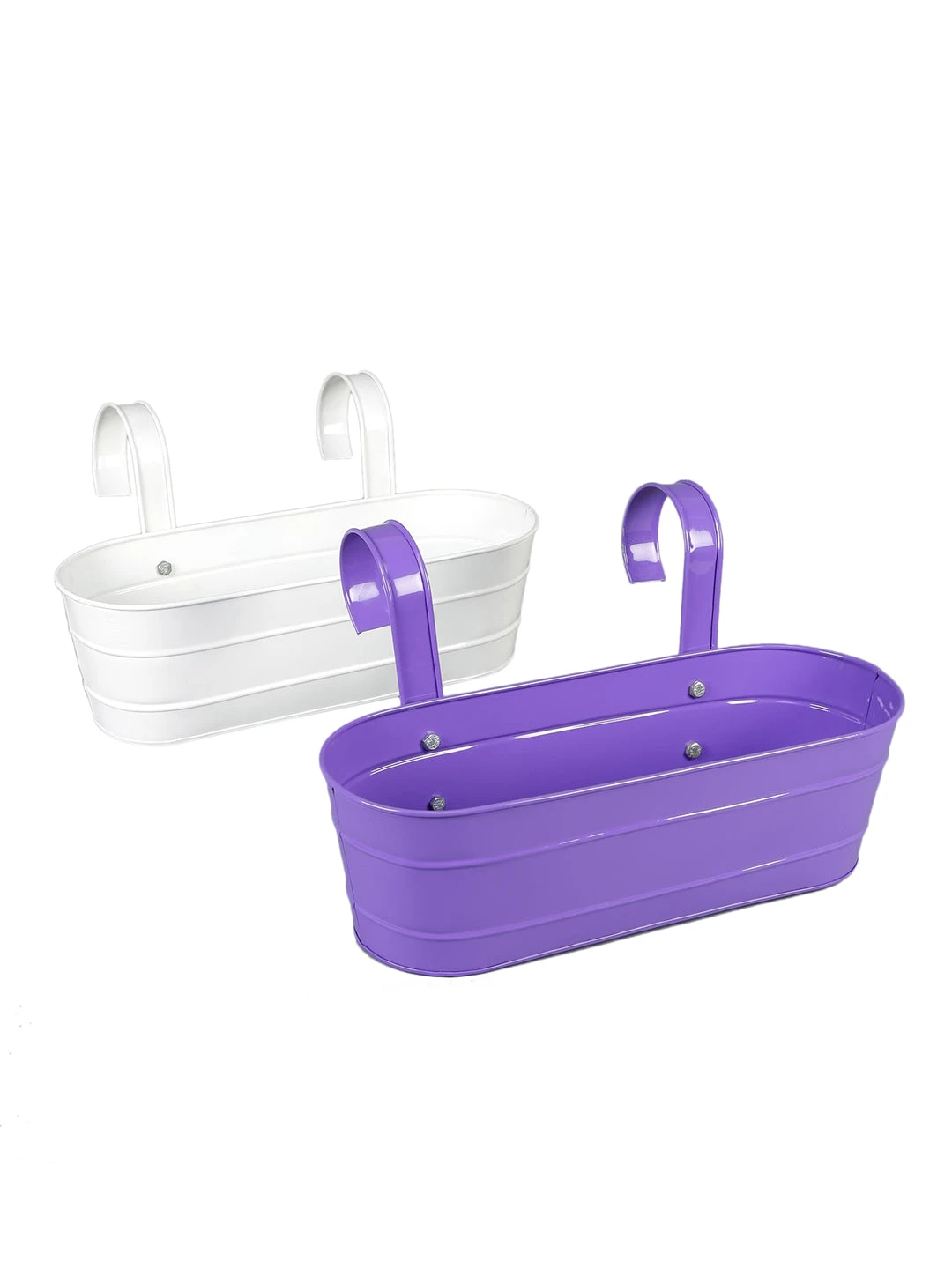 Set Of Two Oval Railing Planter Large Purple & White 2 Set Of Two Oval Railing Planter Large Purple & White - Image 2