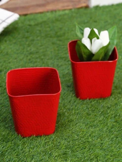 Set Of Two Embossed Pot Red