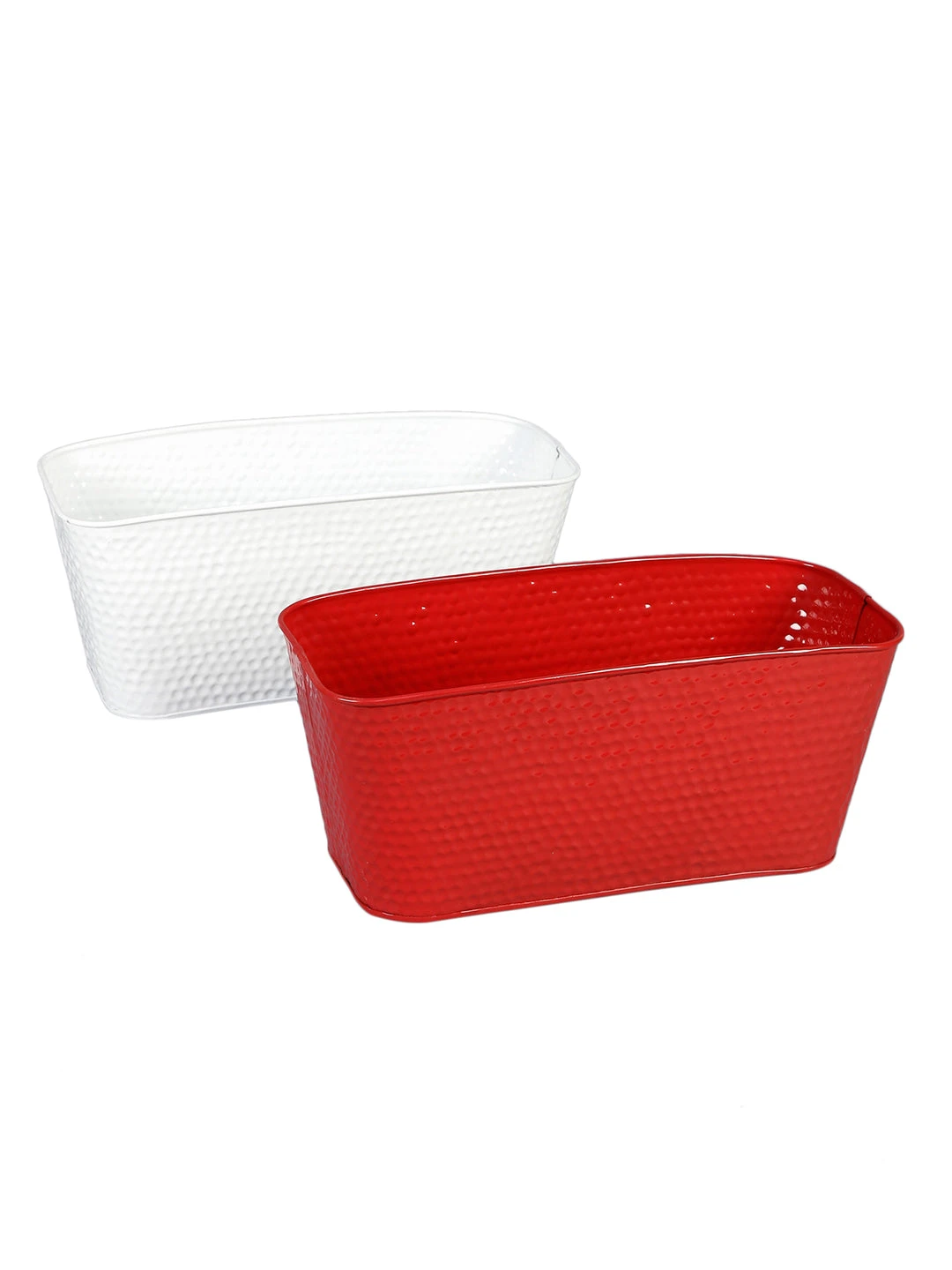 Set Of Two 12'' Embossed Pot Red & White 2 Set Of Two 12'' Embossed Pot Red & White - Image 2