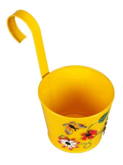 Set Of Two Flower Embossed Railing Planter Red & Yellow -Care Flowering Shop red yellow metal flower embossed rail planters by green girgit set of 2 red yellow metal flowe javpao