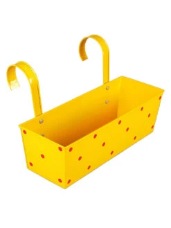 Set Of Two Polka Dot Rectangle Planter Red & Yellow -Care Flowering Shop red yellow metal polka dot rectangle rail planters by green girgit set of 2 red yellow metal p ymrba3