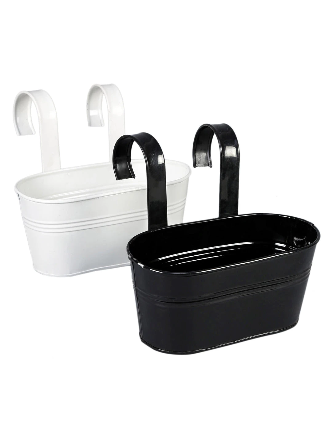 Set Of Two Oval Railling Planter Small White & Black 2 Set Of Two Oval Railling Planter Small White & Black - Image 2