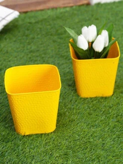 Set Of Two Embossed Pot Yellow