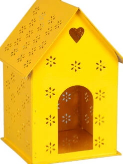 Hut Shape Bird House Yellow -Care Flowering Shop yellow metal hut shape green bird house by green girgit yellow metal hut shape green bird house by g xicrc9 1